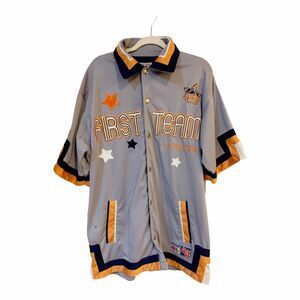 T6 Raw Blue Classics Athletiks Snap Button Jersey Appliqué Basketball Sz XL